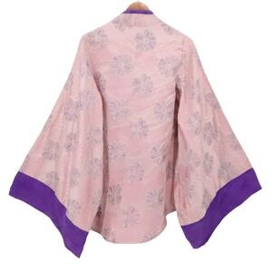 Floral Brocade Kimono Jacket Womens Size M Pink Purple Boho Festival Artsy Fairy